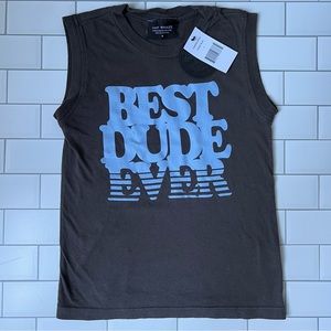 NWT 4 Tiny Whales Los Angeles “Best Dude Ever” Gray Sleeveless Faded Tee Tank